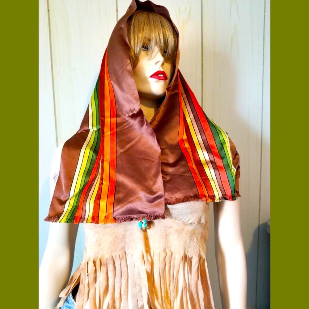 🌈Vintage 70s Woven in France for Echo Funky Rainbow Colorblock Designer Scarf